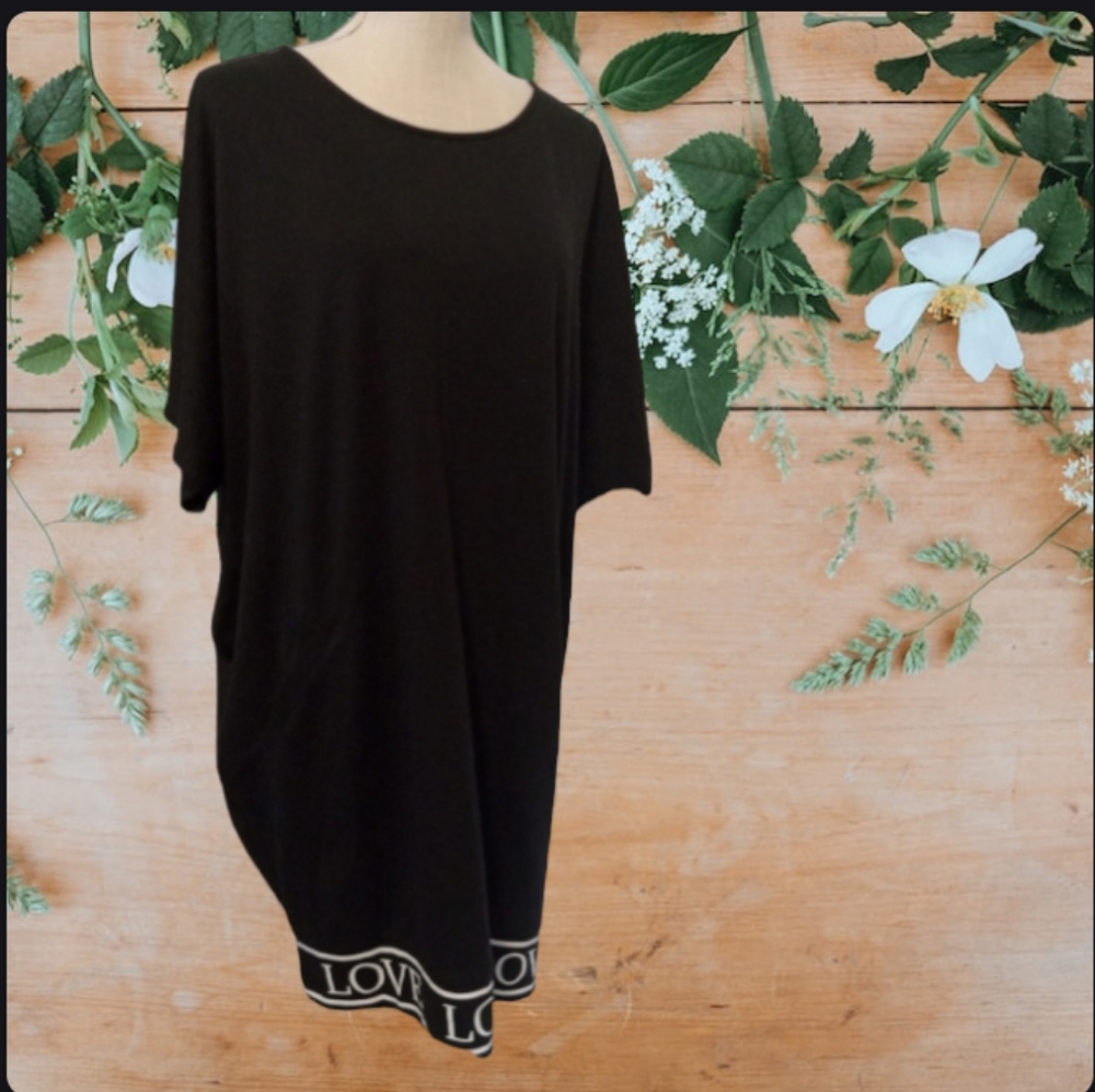 ❤️NWT NY & Company NY&Co Short Sleeve Black  Shirt Dress W/ Love Trim Plus Sz …